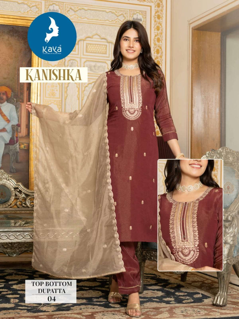 Kaya Kanishka Tissue Silk Festival Wear Kurti Pant Dupatta Set