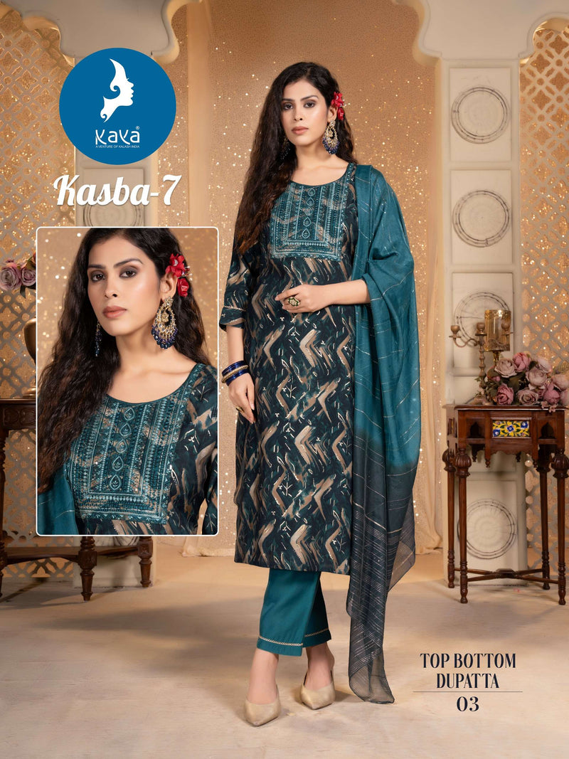 Kaya Kasba Vol 7 Chanderi Silk Casual Wear Kurti Pant Dupatta Set