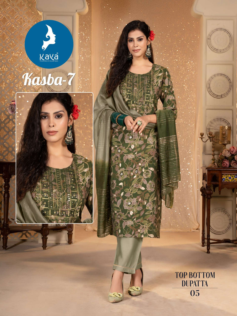 Kaya Kasba Vol 7 Chanderi Silk Casual Wear Kurti Pant Dupatta Set