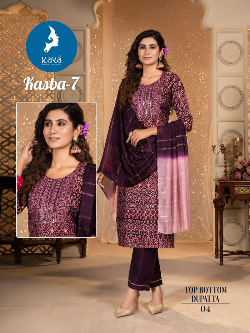 Kaya Kasba Vol 7 Chanderi Silk Casual Wear Kurti Pant Dupatta Set