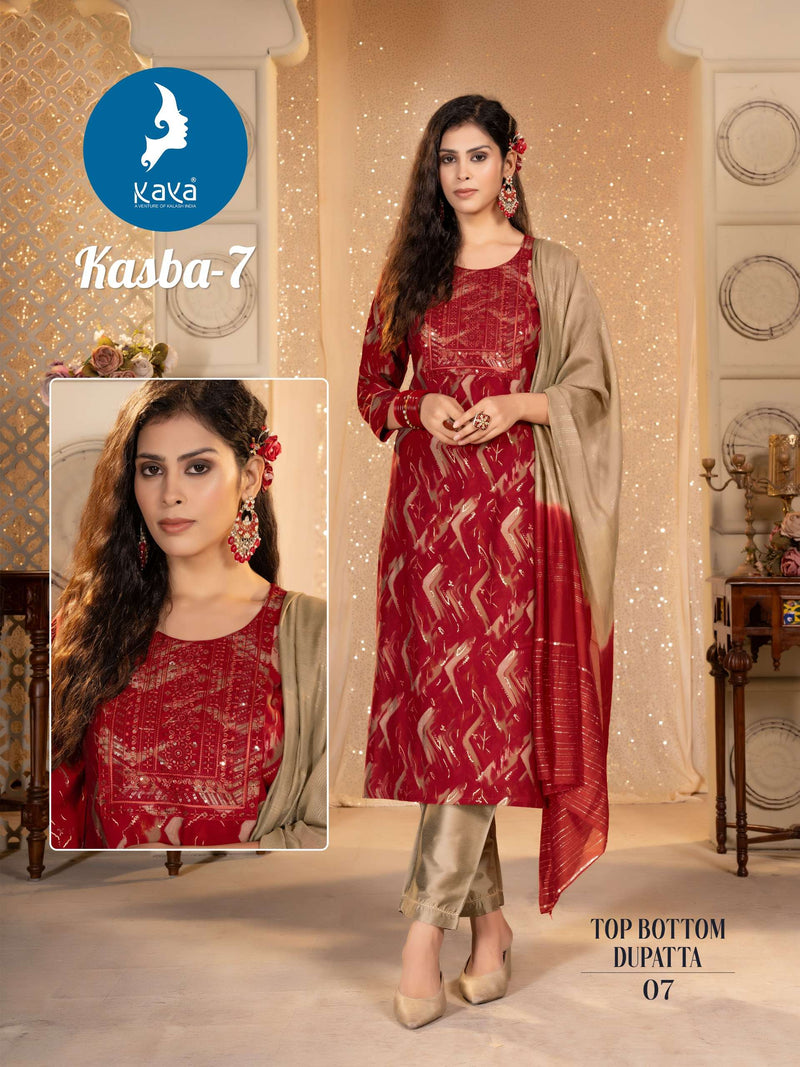 Kaya Kasba Vol 7 Chanderi Silk Casual Wear Kurti Pant Dupatta Set