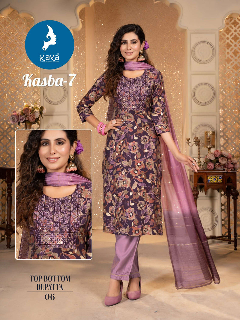 Kaya Kasba Vol 7 Chanderi Silk Casual Wear Kurti Pant Dupatta Set