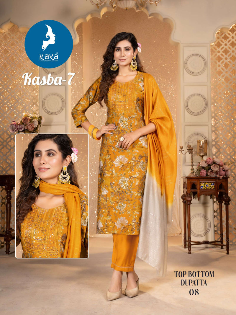 Kaya Kasba Vol 7 Chanderi Silk Casual Wear Kurti Pant Dupatta Set