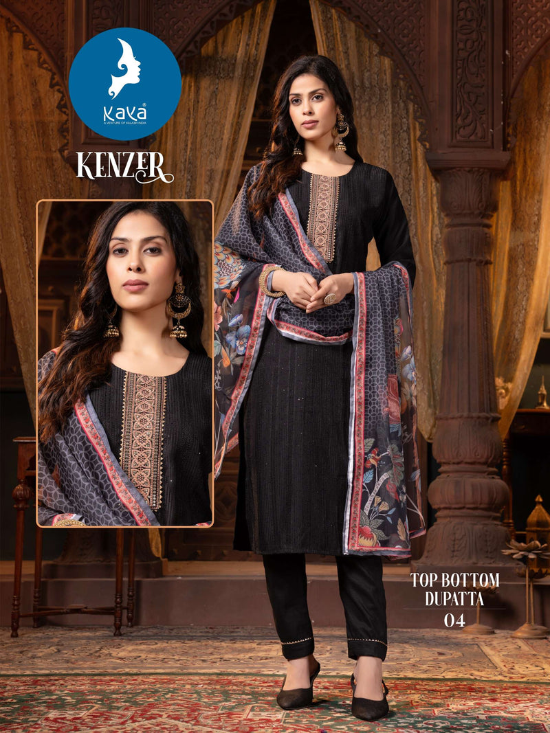 Kaya Kenzer Chinon Festiv Wear Kurti Pant Dupatta Set