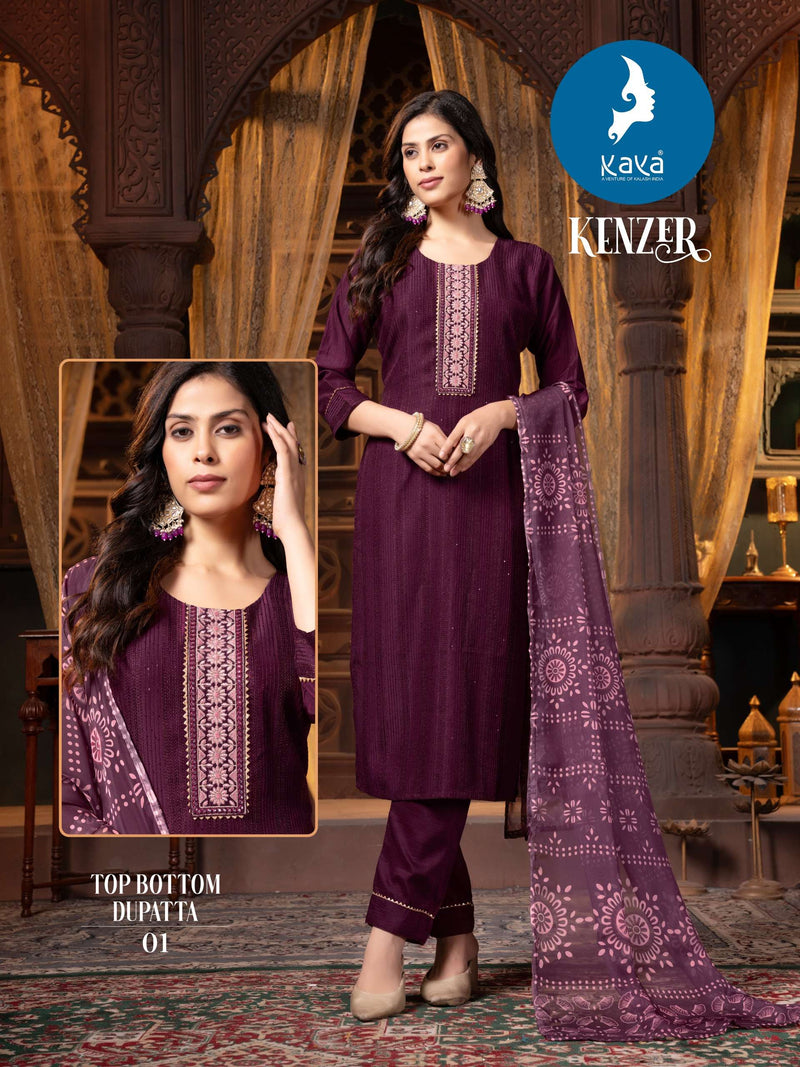 Kaya Kenzer Chinon Festiv Wear Kurti Pant Dupatta Set