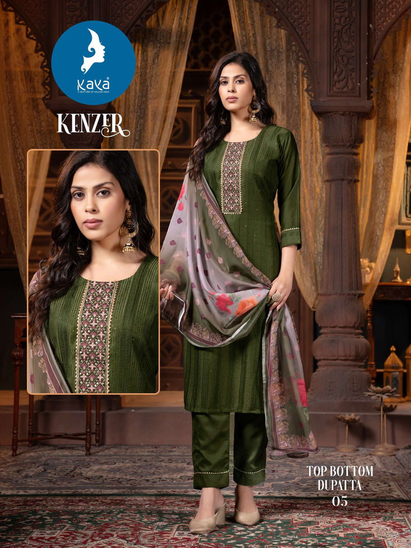 Kaya Kenzer Chinon Festiv Wear Kurti Pant Dupatta Set