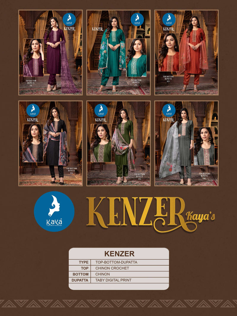 Kaya Kenzer Chinon Festiv Wear Kurti Pant Dupatta Set