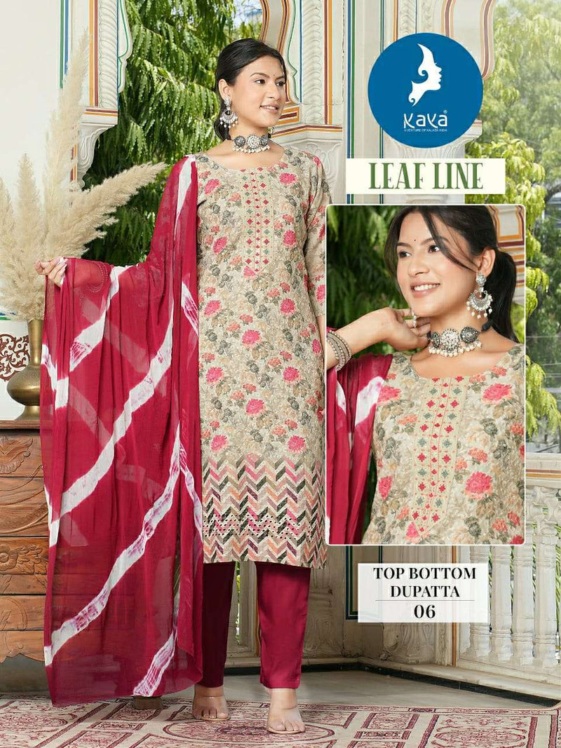 Kaya Leaf Line Cotton Chicken Digital Print Kurti With Nazneen Dupatta Combo Set