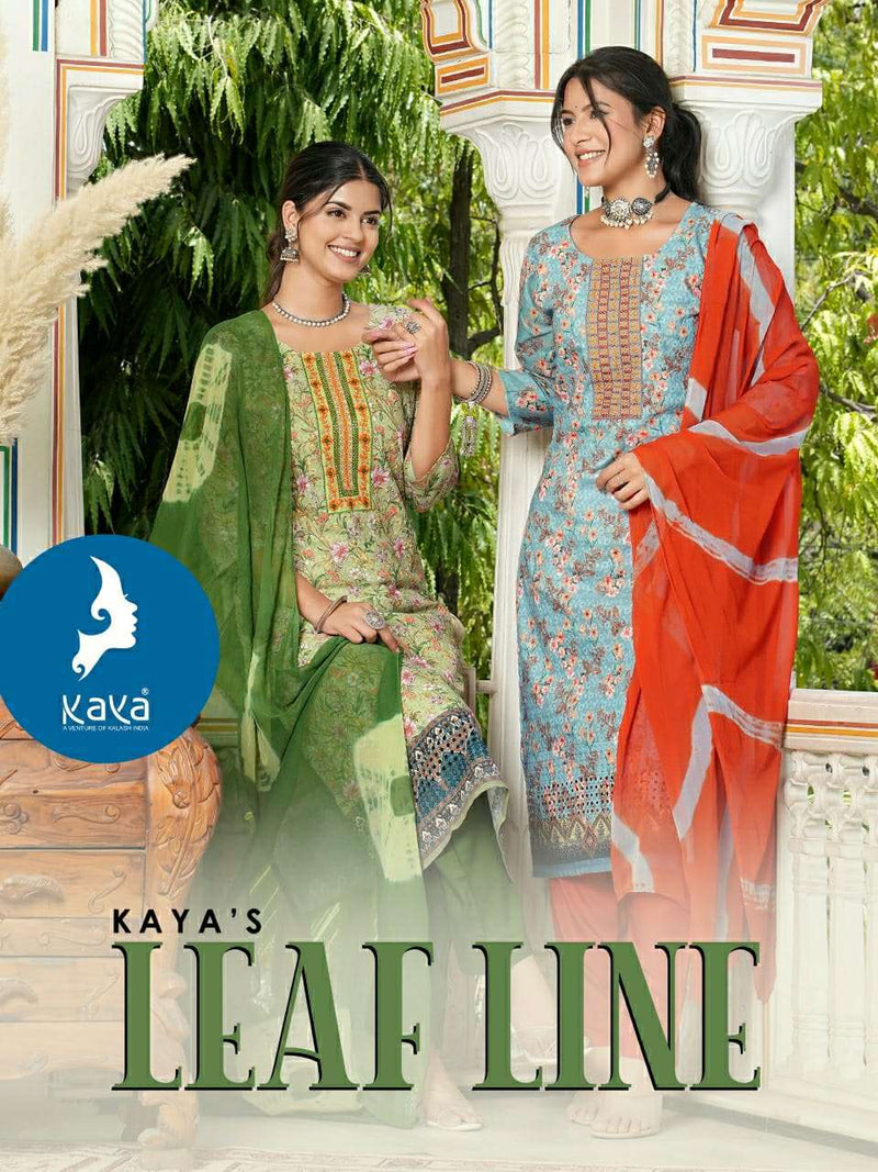 Kaya Leaf Line Cotton Chicken Digital Print Kurti With Nazneen Dupatta Combo Set