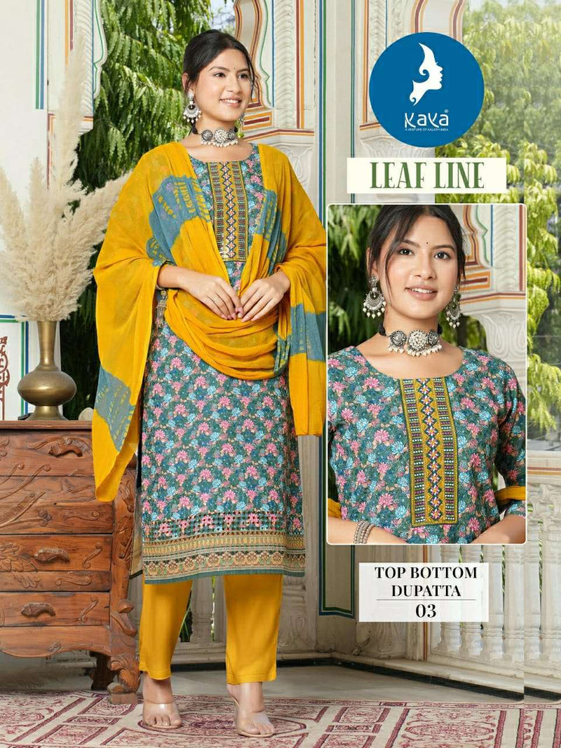 Kaya Leaf Line Cotton Chicken Digital Print Kurti With Nazneen Dupatta Combo Set