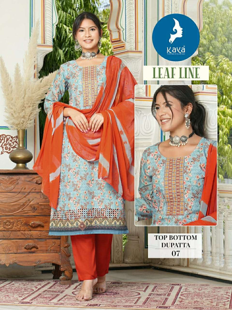 Kaya Leaf Line Cotton Chicken Digital Print Kurti With Nazneen Dupatta Combo Set