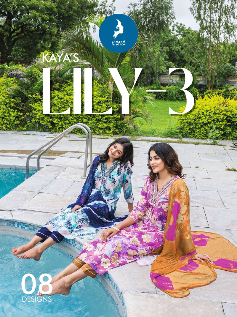 Kaya Lily Vol 3 Rayon Print Casual Wear Kurti Pant Dupatta Set