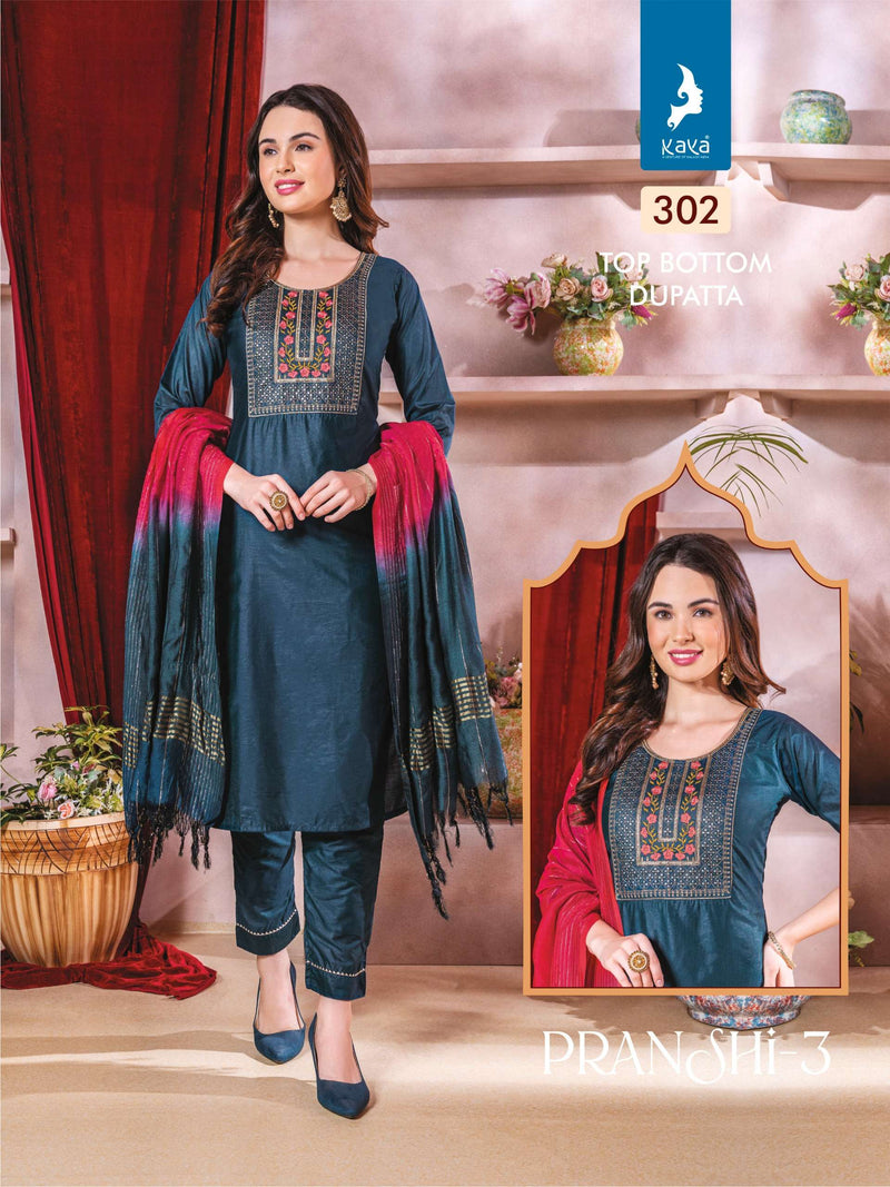 Kaya Pranshi Vol 3 Chanderi Silk Casual Wear Beautiful Kurti Pant Dupatta Set