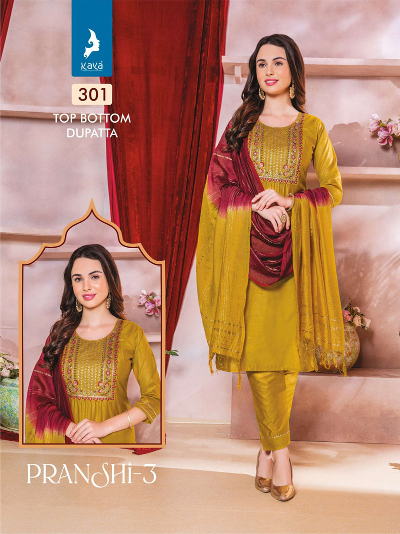 Kaya Pranshi Vol 3 Chanderi Silk Casual Wear Beautiful Kurti Pant Dupatta Set