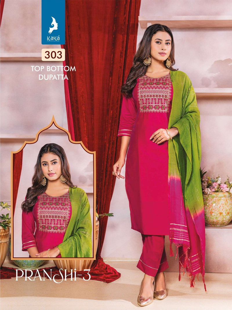 Kaya Pranshi Vol 3 Chanderi Silk Casual Wear Beautiful Kurti Pant Dupatta Set