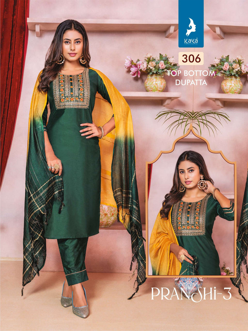 Kaya Pranshi Vol 3 Chanderi Silk Casual Wear Beautiful Kurti Pant Dupatta Set