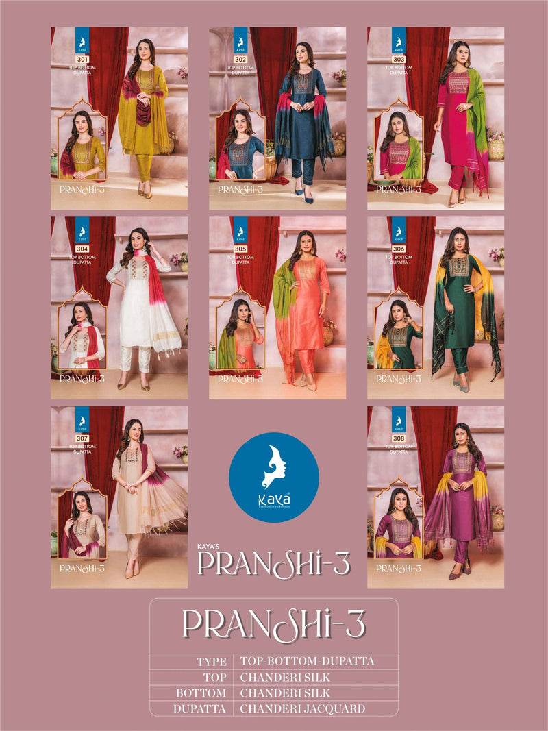 Kaya Pranshi Vol 3 Chanderi Silk Casual Wear Beautiful Kurti Pant Dupatta Set