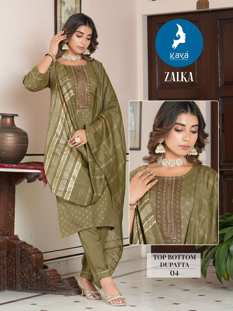 Kaya Zalka Rayon Casual Wear Kurti Pant Dupatta Set