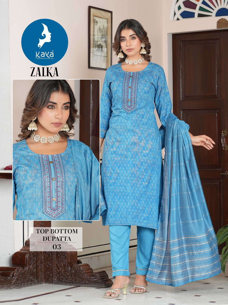 Kaya Zalka Rayon Casual Wear Kurti Pant Dupatta Set