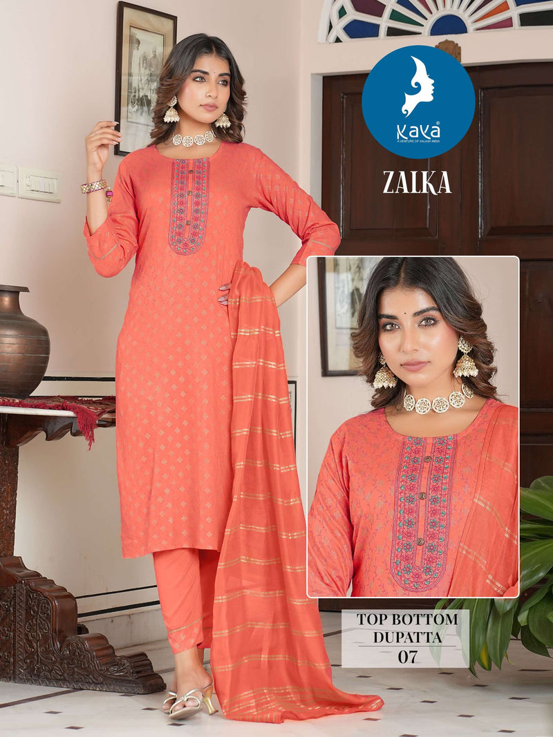 Kaya Zalka Rayon Casual Wear Kurti Pant Dupatta Set