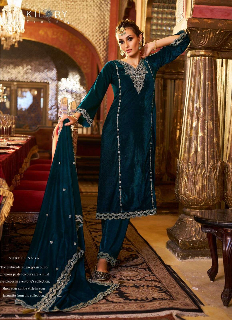 Kilory Trends Dilruba Velvet Coding Embroidery Work Party Wear Suit