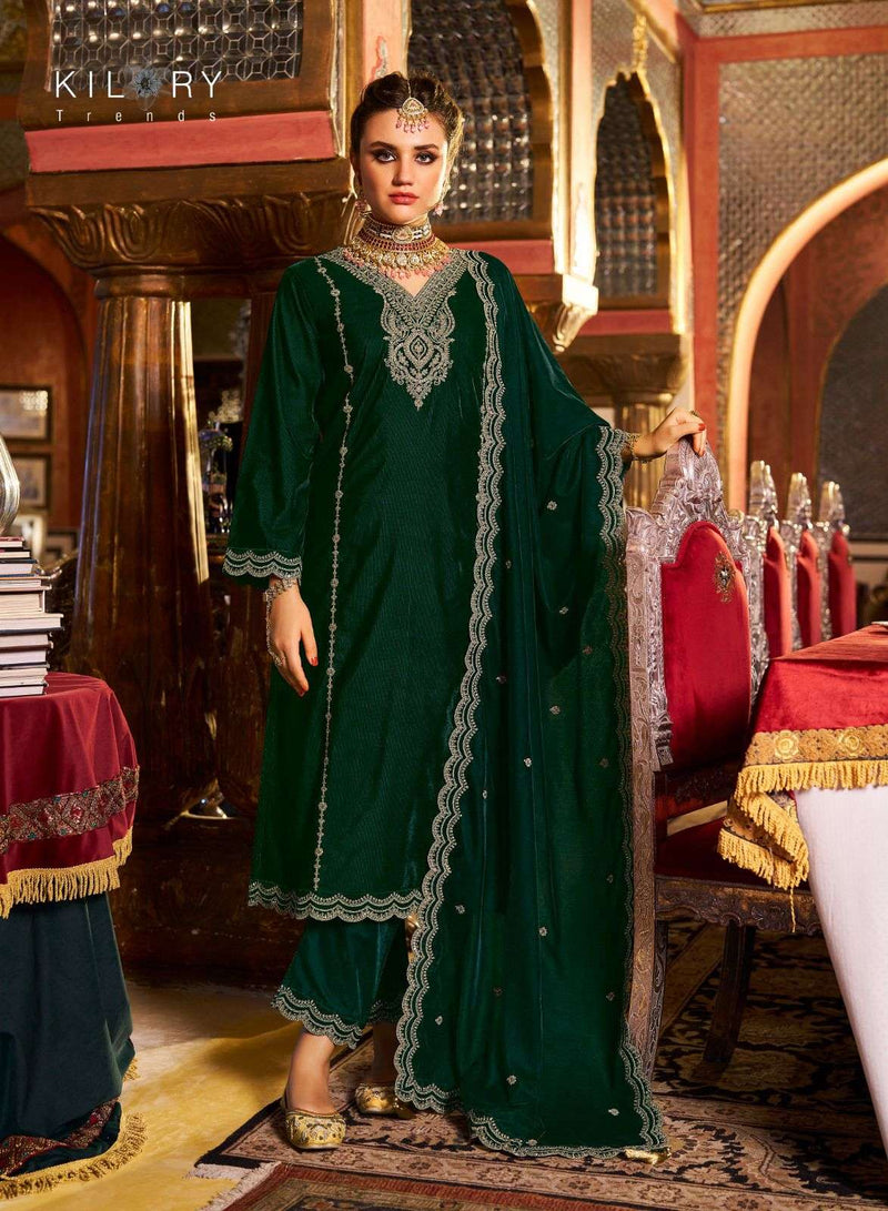 Kilory Trends Dilruba Velvet Coding Embroidery Work Party Wear Suit