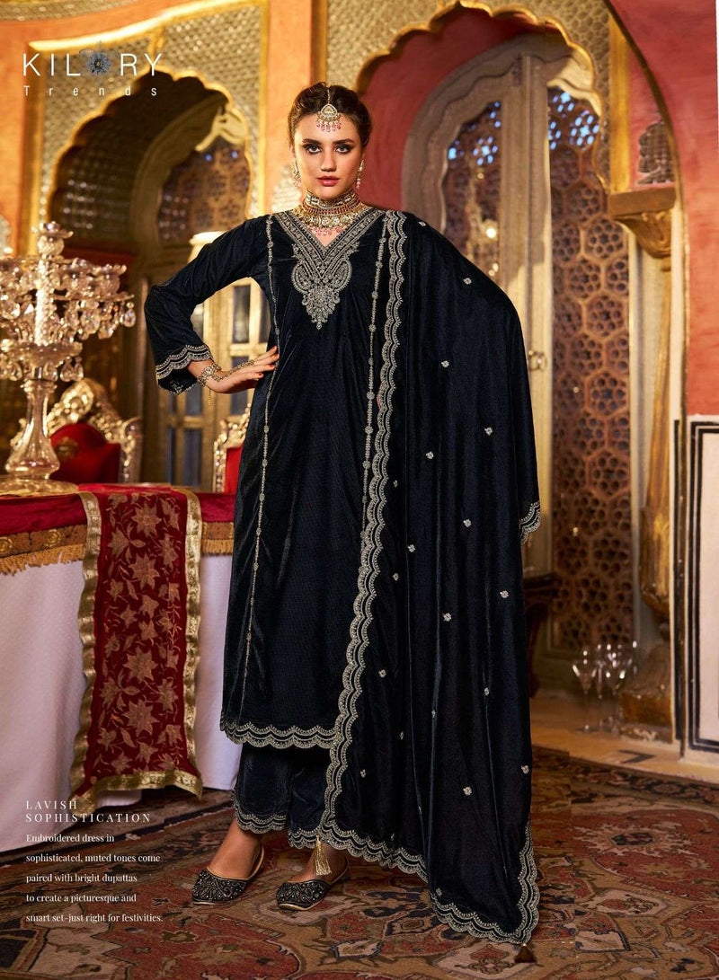 Kilory Trends Dilruba Velvet Coding Embroidery Work Party Wear Suit