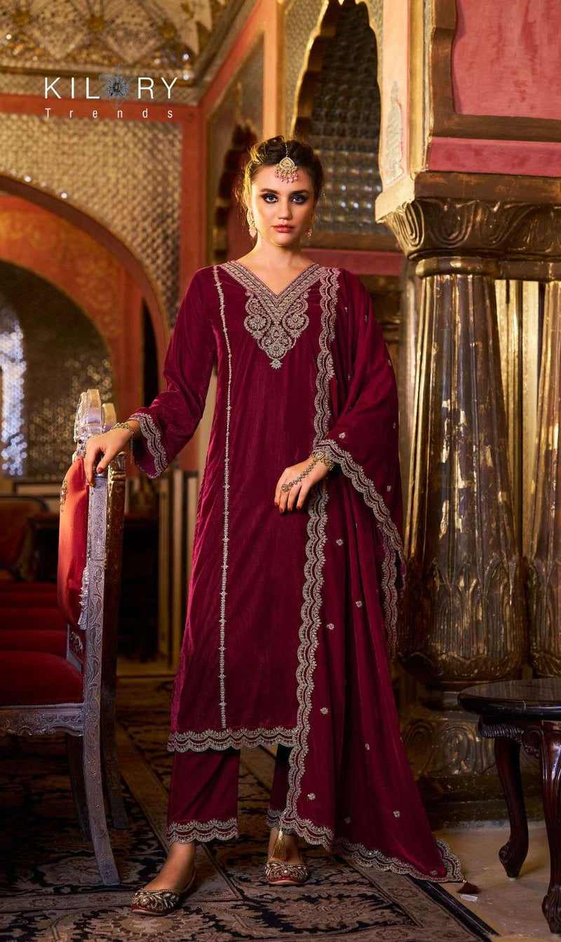 Kilory Trends Dilruba Velvet Coding Embroidery Work Party Wear Suit