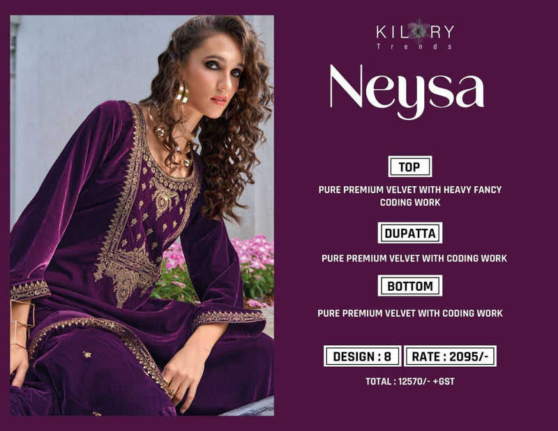 Kilory Trends Neysa Velvet Coding Embroidery Work Party Wear Suit