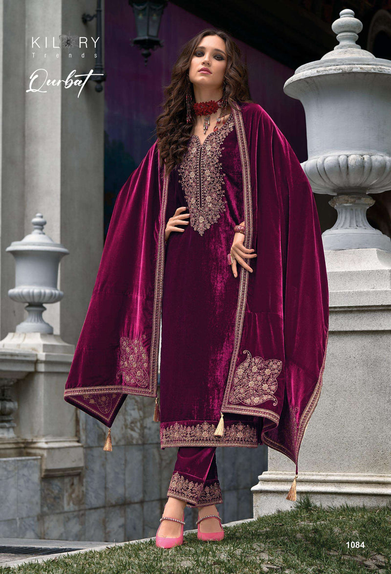 Kilory Trends Qurbat Velvet Coding Embroidery Work Party Wear Salwar Suit