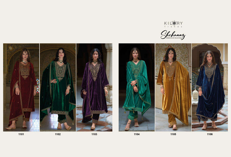 Kilory Trends Shehnaaz Velvet Coding Embroidery Work Suit