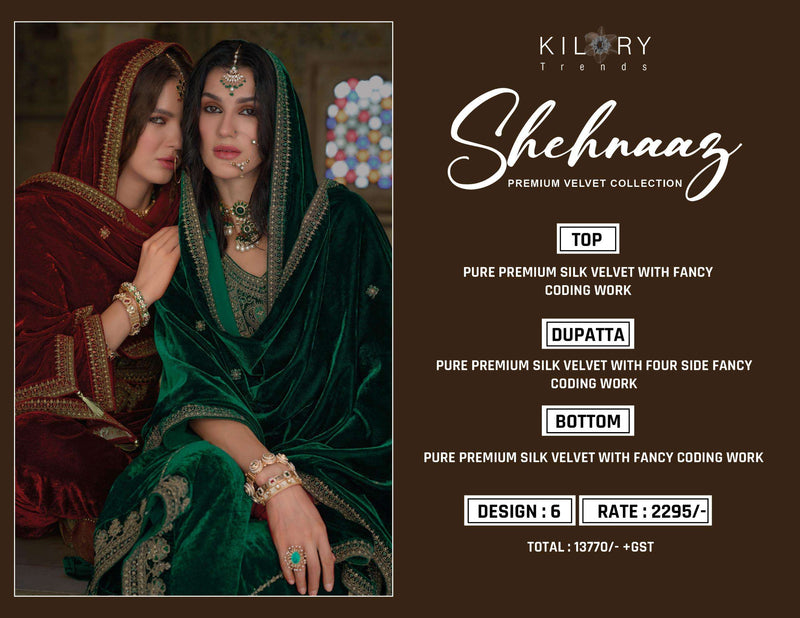 Kilory Trends Shehnaaz Velvet Coding Embroidery Work Suit