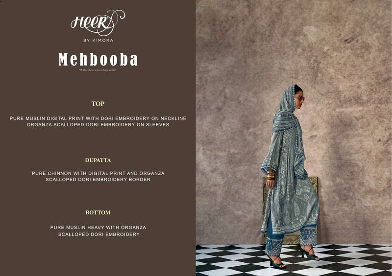 Kimora Mehbooba Muslin Digital Print With Dori Embroidery Unstitched Heavy Salwar Suit