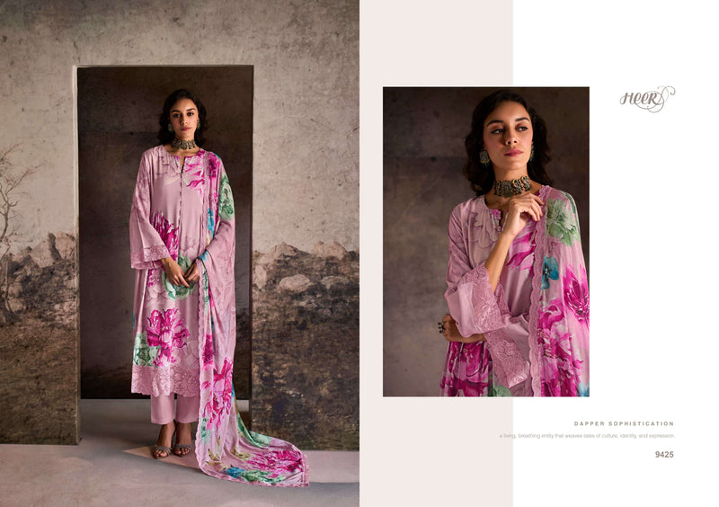 Heer Nilofer Muslin Digital Print Scalloped Resham Organza Embroidery Designer Party Wear Salwar Suit