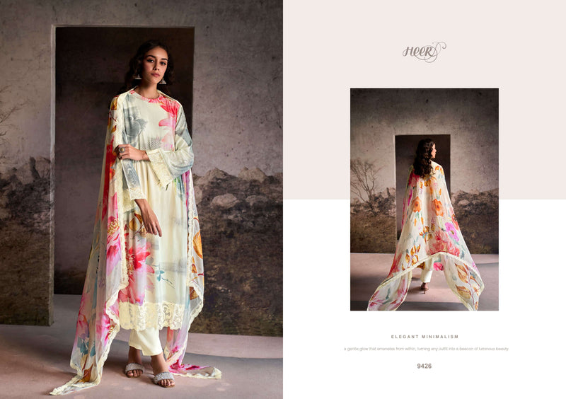 Heer Nilofer Muslin Digital Print Scalloped Resham Organza Embroidery Designer Party Wear Salwar Suit