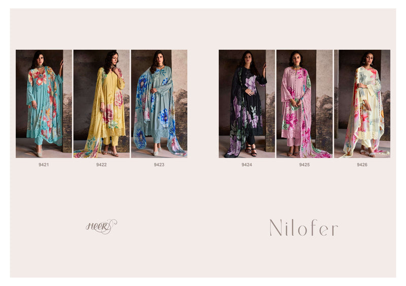 Heer Nilofer Muslin Digital Print Scalloped Resham Organza Embroidery Designer Party Wear Salwar Suit