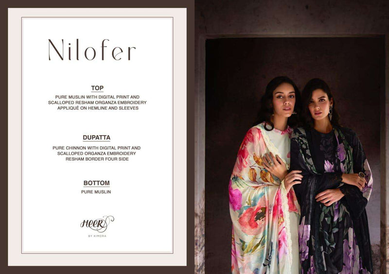 Heer Nilofer Muslin Digital Print Scalloped Resham Organza Embroidery Designer Party Wear Salwar Suit