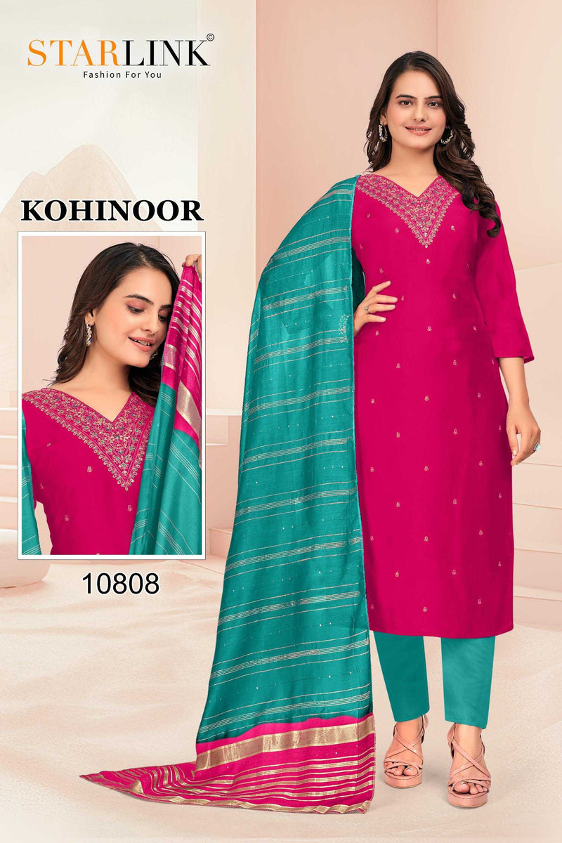 Starlink Kohinoor Chanderi With Inner Neck Embroidery Full Stich Party Wear Combo Set