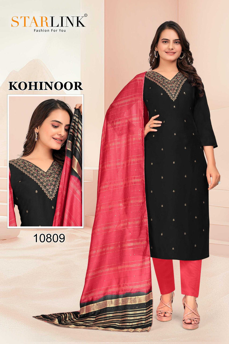 Starlink Kohinoor Chanderi With Inner Neck Embroidery Full Stich Party Wear Combo Set