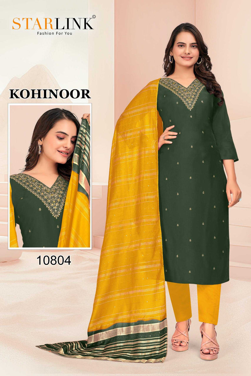 Starlink Kohinoor Chanderi With Inner Neck Embroidery Full Stich Party Wear Combo Set