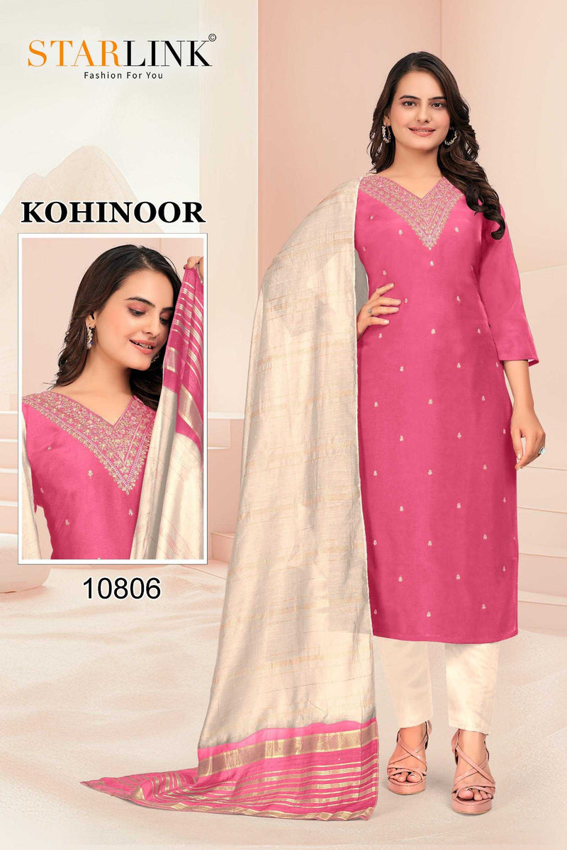 Starlink Kohinoor Chanderi With Inner Neck Embroidery Full Stich Party Wear Combo Set