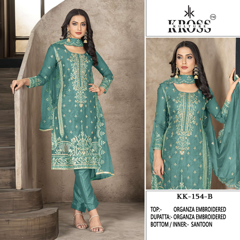 Kross Kulture Kk 154 Organza Embroidery Party Wear Suit