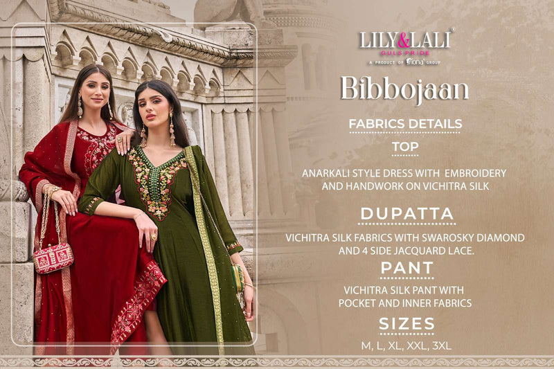 Lily And Lali Bibbojaan Silk Embroidery Designer Anarkali Style Kurti Pant Dupatta Set