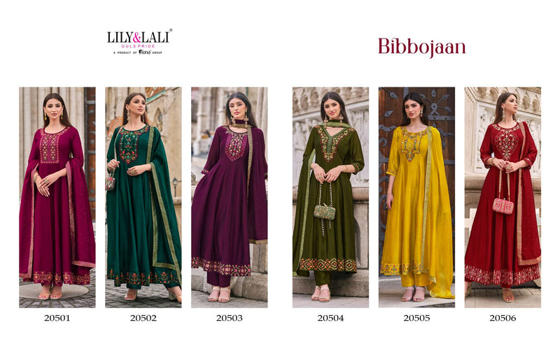 Lily And Lali Bibbojaan Silk Embroidery Designer Anarkali Style Kurti Pant Dupatta Set