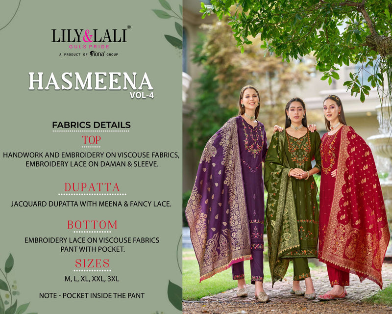 Lily And Lali Hasmeena Vol 4 Viscose Handwork Embroidery Festiv Wear Suit Collection