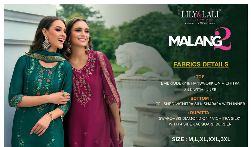 Lily And Lali Malang Vol 2 Viscose Silk Handwork Festiv Wear Kurti Pant Dupatta Set