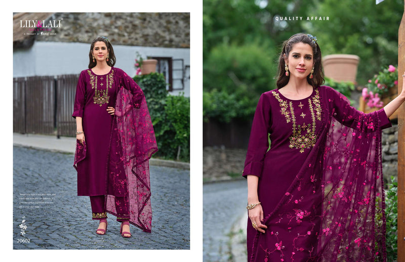 Lily And Lali Maria 9 Vol 4 Silk Heavy Handwork Designer Kurti Pant Dupatta Set