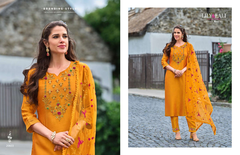 Lily And Lali Maria 9 Vol 4 Silk Heavy Handwork Designer Kurti Pant Dupatta Set