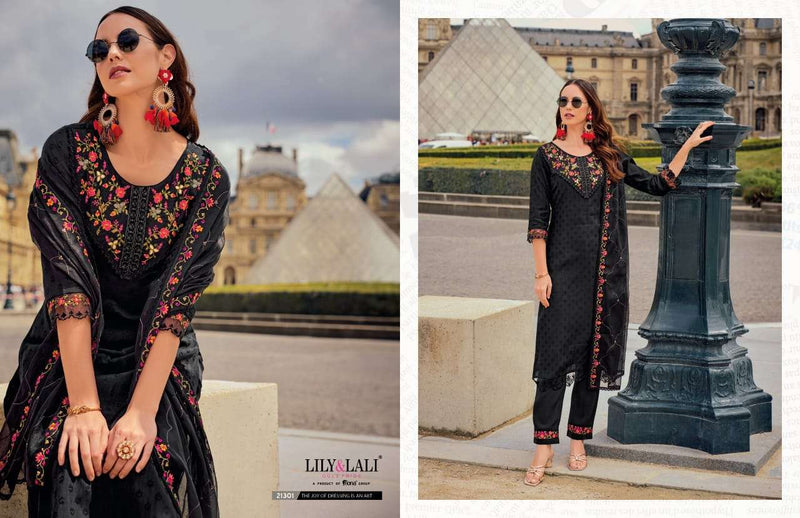 Lily And Lali Mrunal Silk Handwork Embroidery Fancy Designer Patrty Wear Kurti Pant Dupatta Set