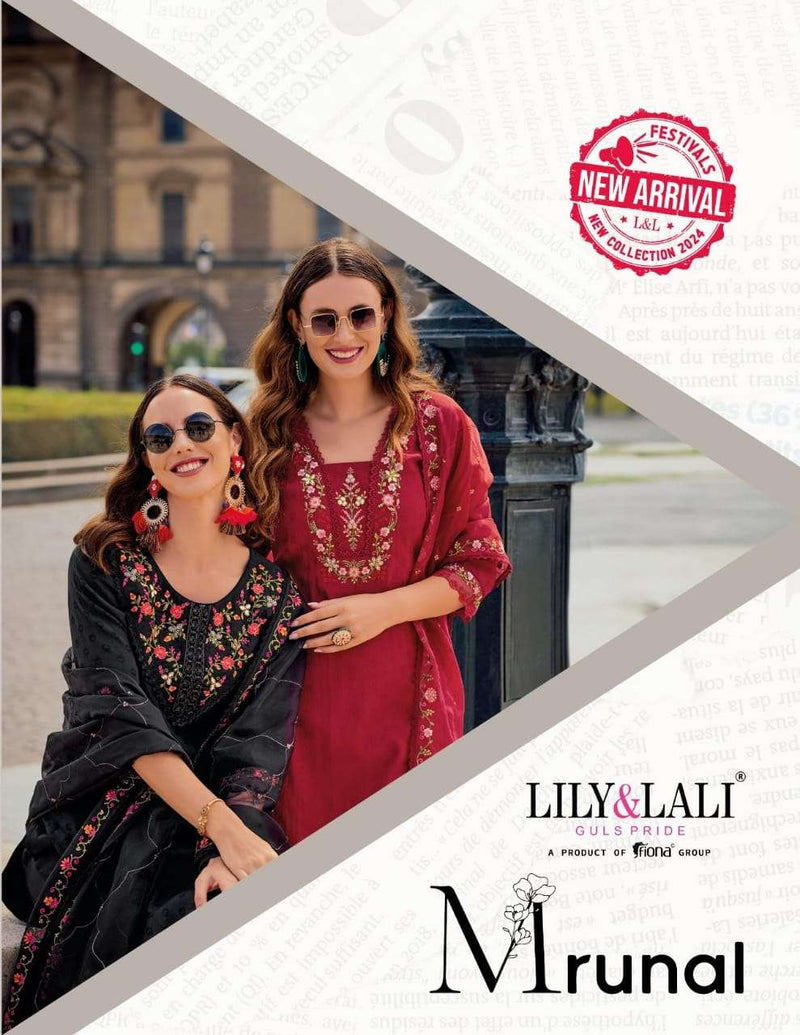 Lily And Lali Mrunal Silk Handwork Embroidery Fancy Designer Patrty Wear Kurti Pant Dupatta Set